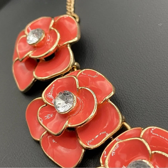 Coral Floral Enamel Rose  Collar Necklace - Picture 5 of 10